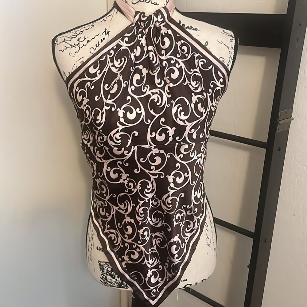 SOLD Vintage Y2K Bebe Silk Blend Multi Color Reversible Halter Handkerchief Top - Picture 9 of 11